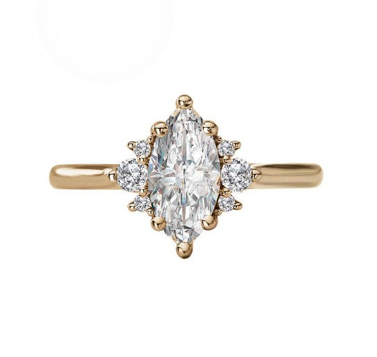 1.00CT Marquis Diamond with Cluster Accents 14KT Gold Ring (Center Stone Not Included)