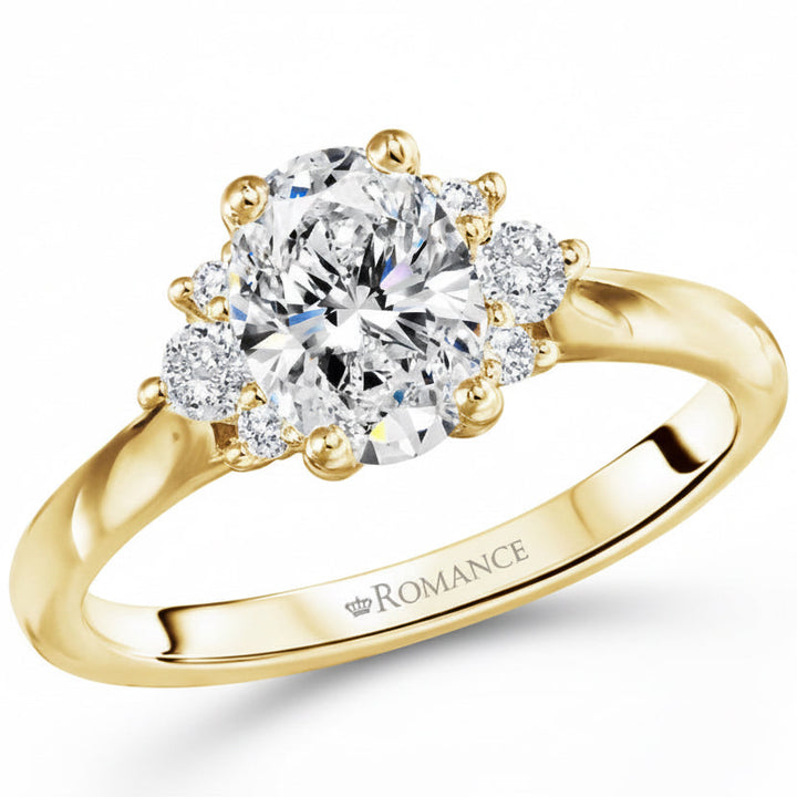 1.00CT Oval Diamond with Cluster Accents 14KT Gold Ring (Center Stone Not Included)