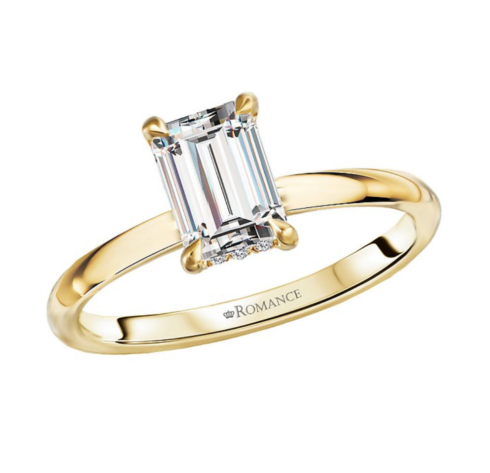 1.00CT Emerald Diamond with Hidden Halo 14KT Gold Ring (Center Stone Not Included)