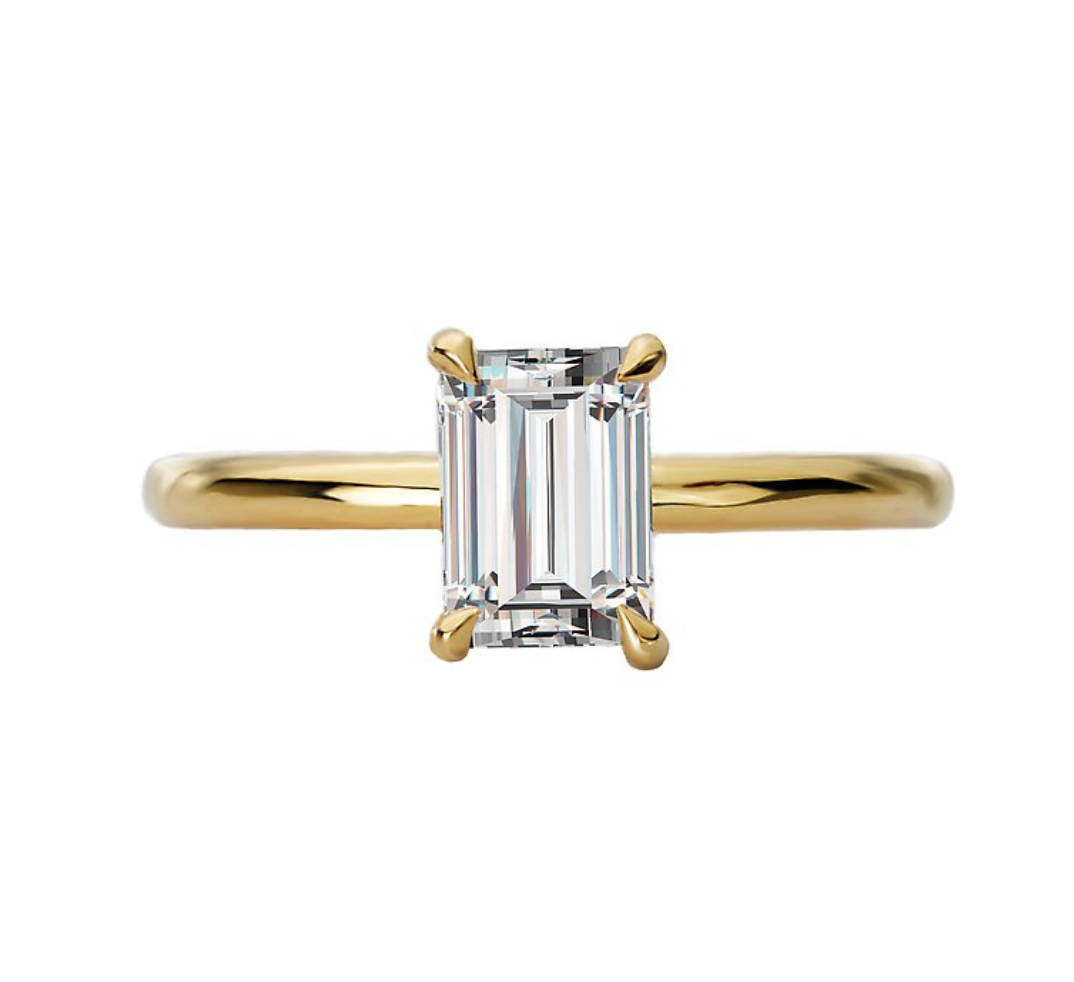 1.00CT Emerald Diamond with Hidden Halo 14KT Gold Ring (Center Stone Not Included)