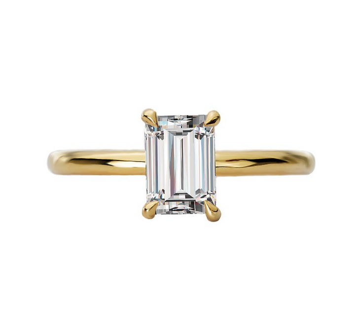 1.00CT Emerald Diamond with Hidden Halo 14KT Gold Ring (Center Stone Not Included)