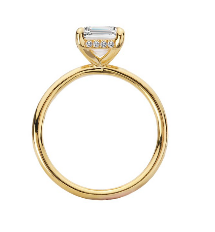 2.00CT Emerald Diamond with Hidden Halo 14KT Gold Ring (Center Stone Not Included)