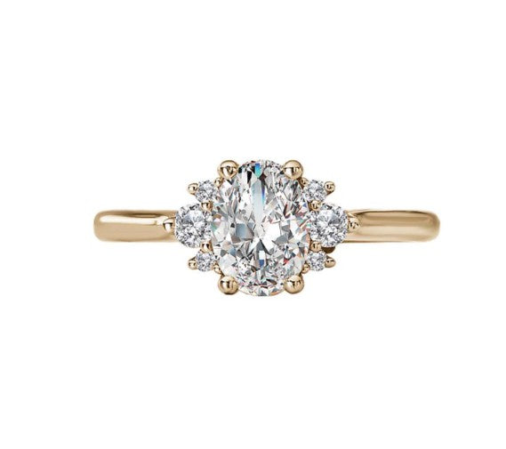 1.00CT Oval Diamond with Cluster Accents 14KT Gold Ring (Center Stone Not Included)