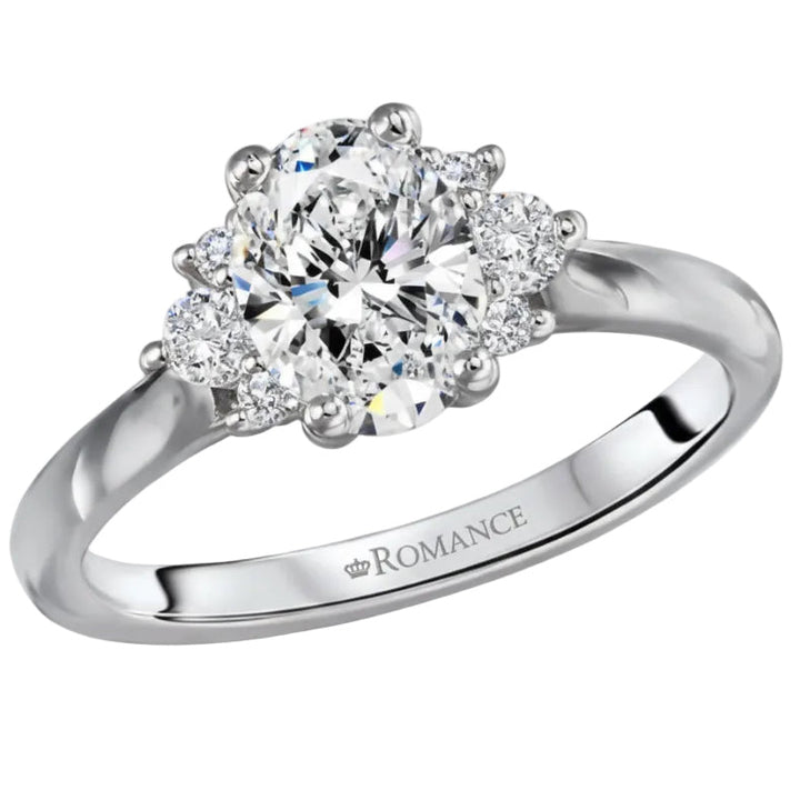 1.00CT Oval Diamond with Cluster Accents 14KT Gold Ring (Center Stone Not Included)