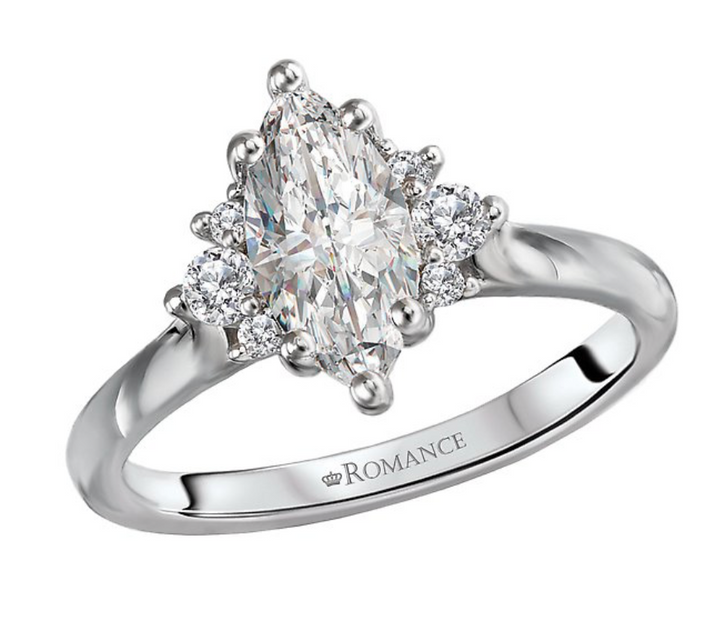 1.00CT Marquis Diamond with Cluster Accents 14KT White Gold Ring (Center Stone Not Included)
