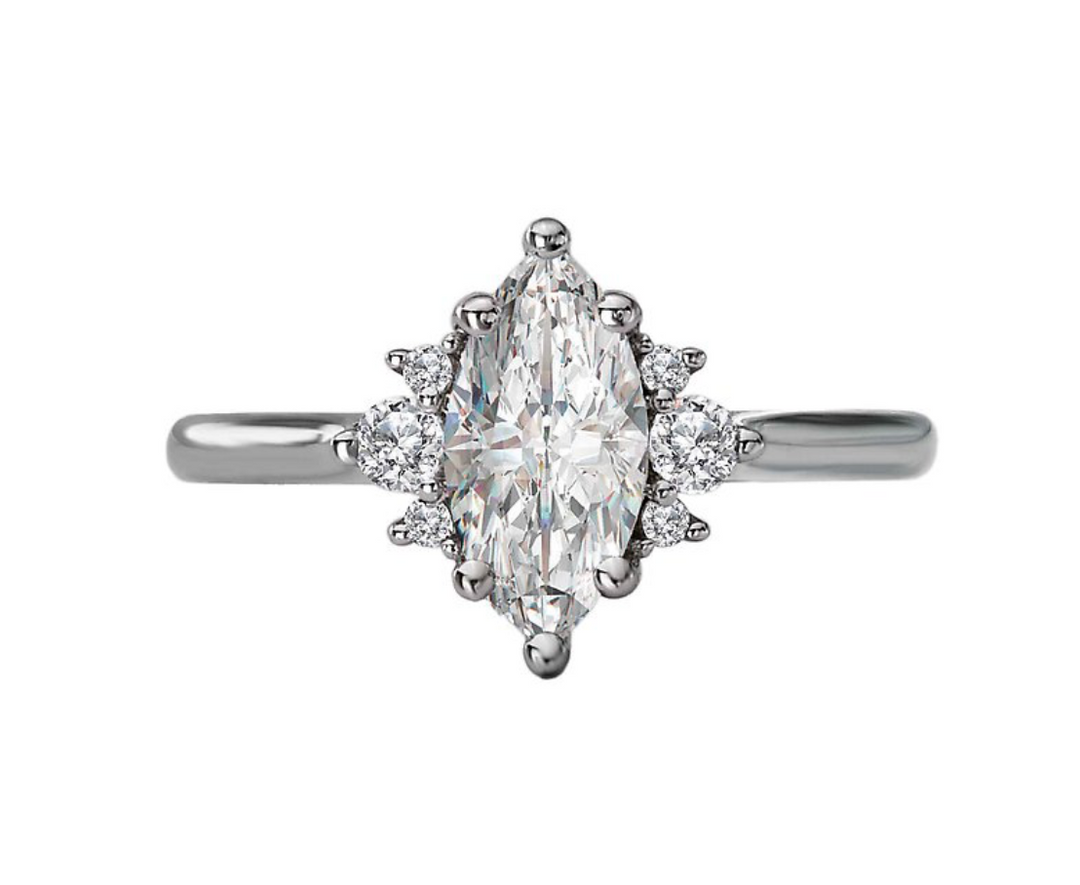 1.00CT Marquis Diamond with Cluster Accents 14KT White Gold Ring (Center Stone Not Included)