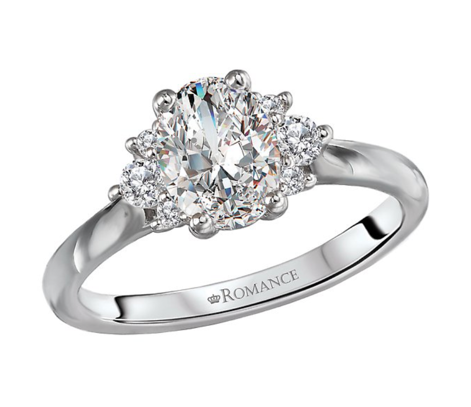 1.00CT Oval Diamond with Cluster Accents 14KT White Gold Ring (Center Stone Not Included)