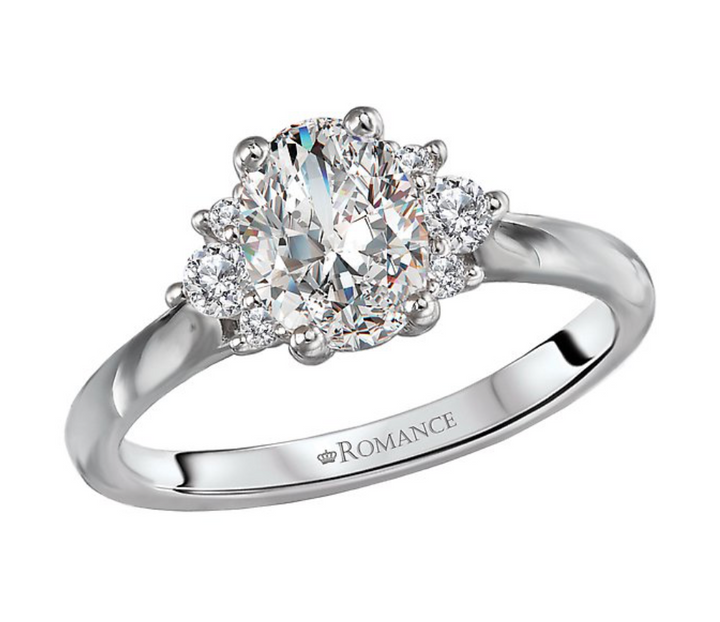 1.00CT Oval Diamond with Cluster Accents 14KT White Gold Ring (Center Stone Not Included)