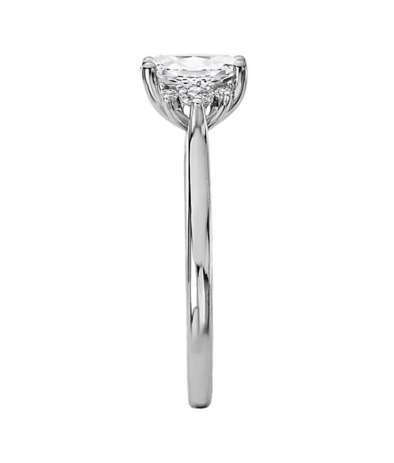 1.00CT Oval Diamond with Cluster Accents 14KT White Gold Ring (Center Stone Not Included)