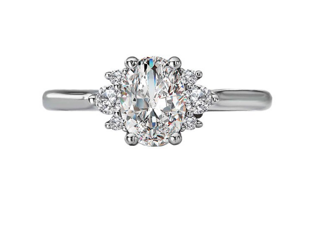1.00CT Oval Diamond with Cluster Accents 14KT White Gold Ring (Center Stone Not Included)