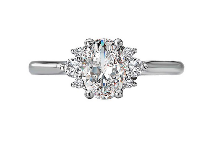 1.00CT Oval Diamond with Cluster Accents 14KT White Gold Ring (Center Stone Not Included)
