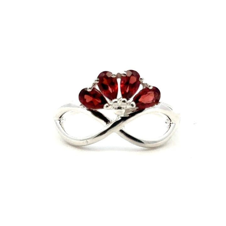 Flower Style Rings Silver with Stones Sterling Silver White with Garnet Mozambiques size 8