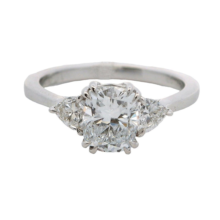 Three Stone Lab Diamond Engagement Ring White 10 Karat Gold With A 1.01 Carat Oval Shape Lab Diamond Center & Trillian Shape Lab Diamonds Side Stones