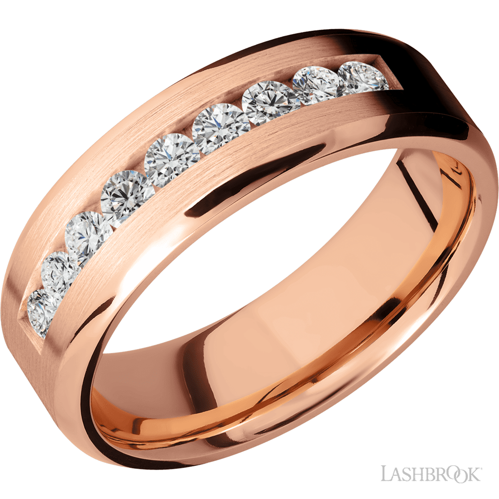 1/2 Anniversary Style Wedding Band 14 KT Rose 7mm wide with Diamonds size 10