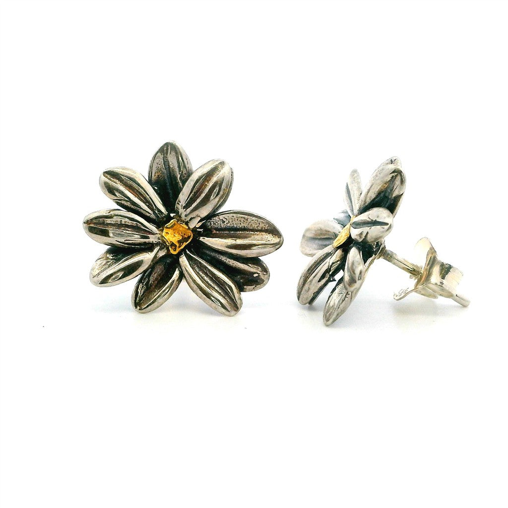 Studs Sterling Silver Earrings Accented with Alaskan Gold Nuggets