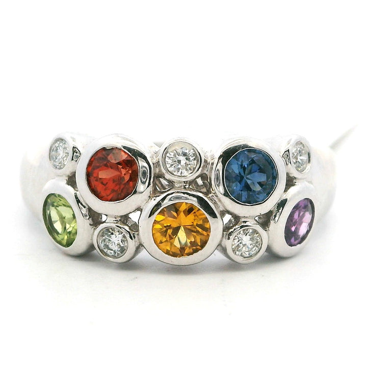 Contemporary Style Colored Stone Ring 14 Karat Silver with Sapphire & Diamond Accent size 7