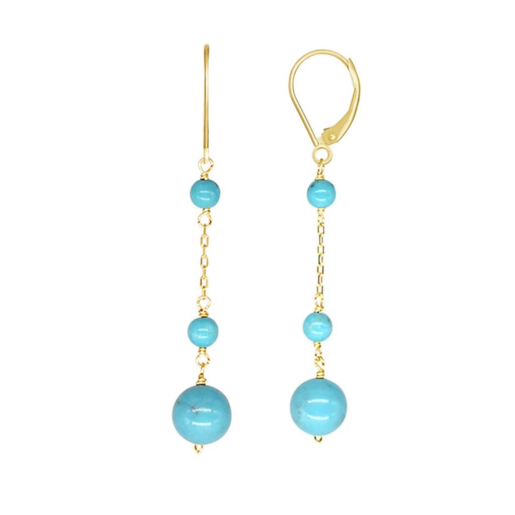 Earrings Precious Metal With Colored Stone Lever Back 14 KT Yellow With Turquoises
