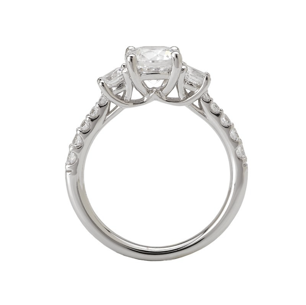 Three Stone Style Diamond Engagement Ring Sterling Silver White 
(Center Stone Not Included)