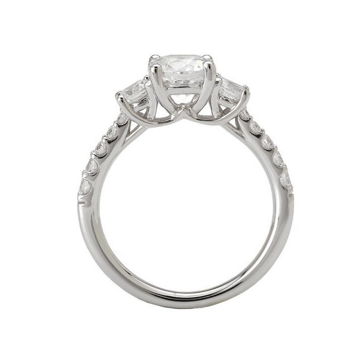 Three Stone Style Diamond Engagement Ring Sterling Silver White 
(Center Stone Not Included)