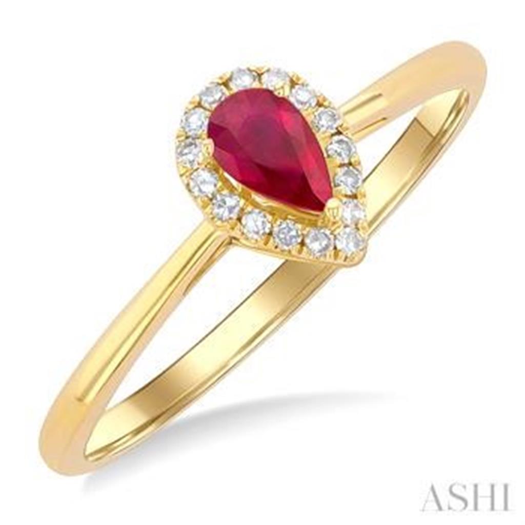 Halo Style Colored Stone Ring 10 KT Yellow with Ruby & Diamonds Accent size 6.5