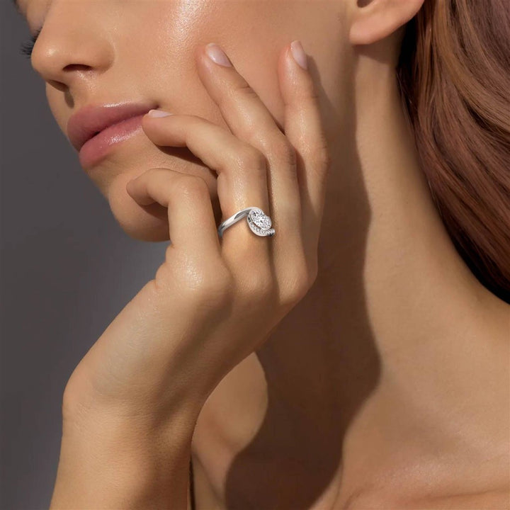 Bypass Lab Diamond Engagement Ring Yellow 14 Karat Gold With A 1.00 Carat Oval Shape Lab Diamond Center & Round Shape Lab Diamonds Side Stones