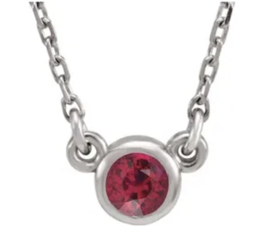 Tiffany Style Colored Stone Necklace 14 KT White With Ruby 16" Long