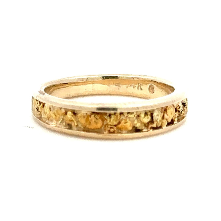 4X2mm Wide Straight Channel Style Womans Wedding Bands With Gold Nugget 14 Karat Gold & Alaskan Gold Nugget Yellow size 5.75