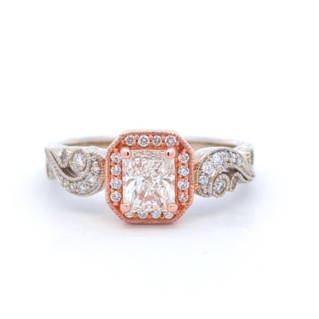 Halo Style Diamond Engagement Ring14 KT White & Rose