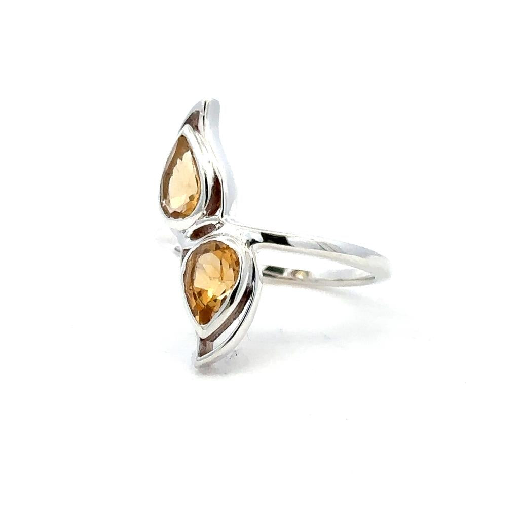 2 Stone Style Rings Silver with Stones .925 White with Citrines size 7