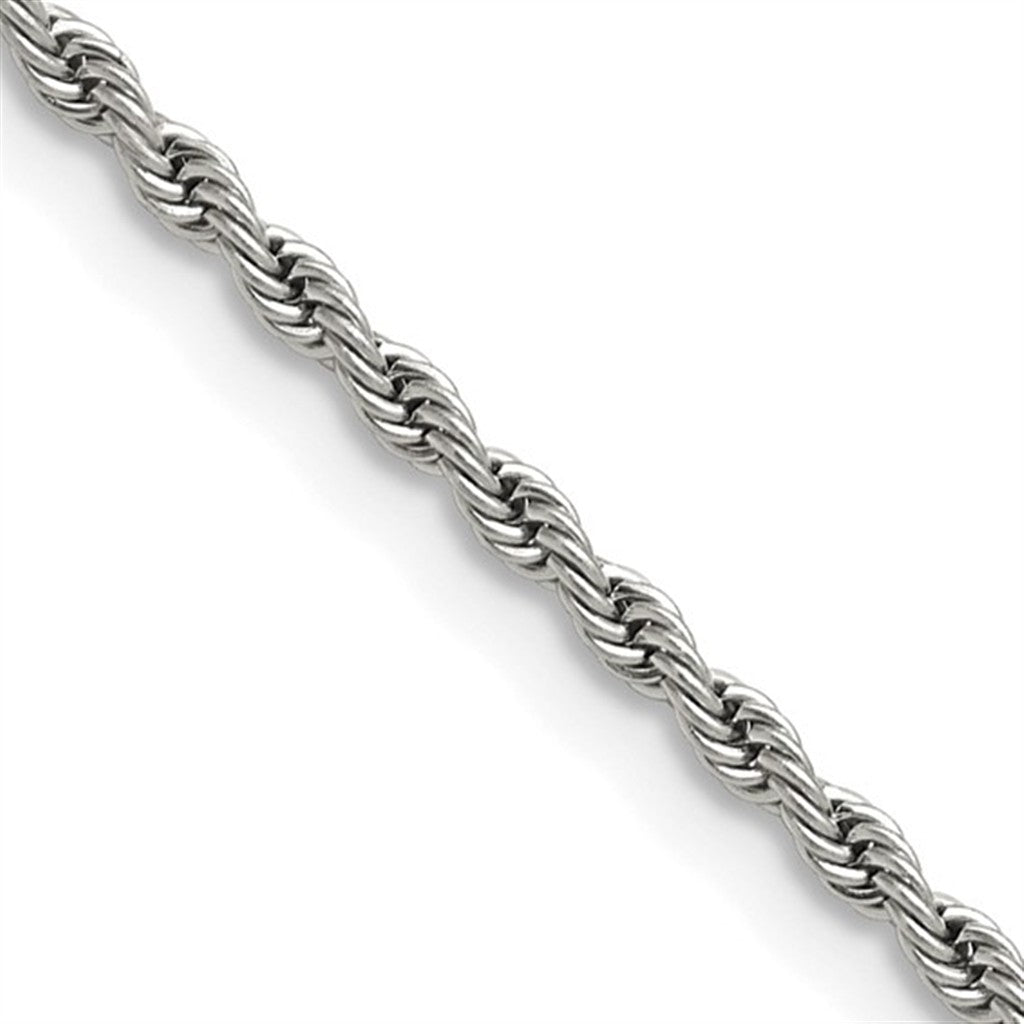 White Gold Stainless Steel Rope Link Chain 2.4MM Wide 22" Long