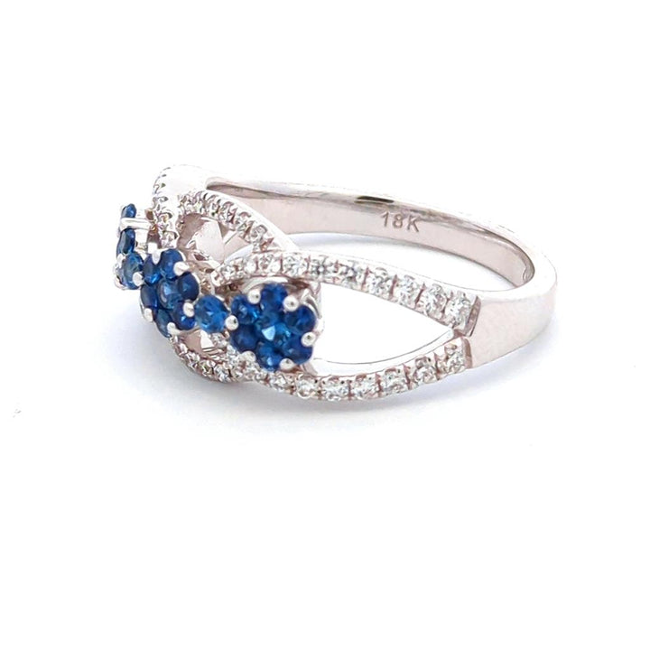 Fashion Style Colored Stone Ring 18 KT White with Sapphire & Diamond Accent size 7