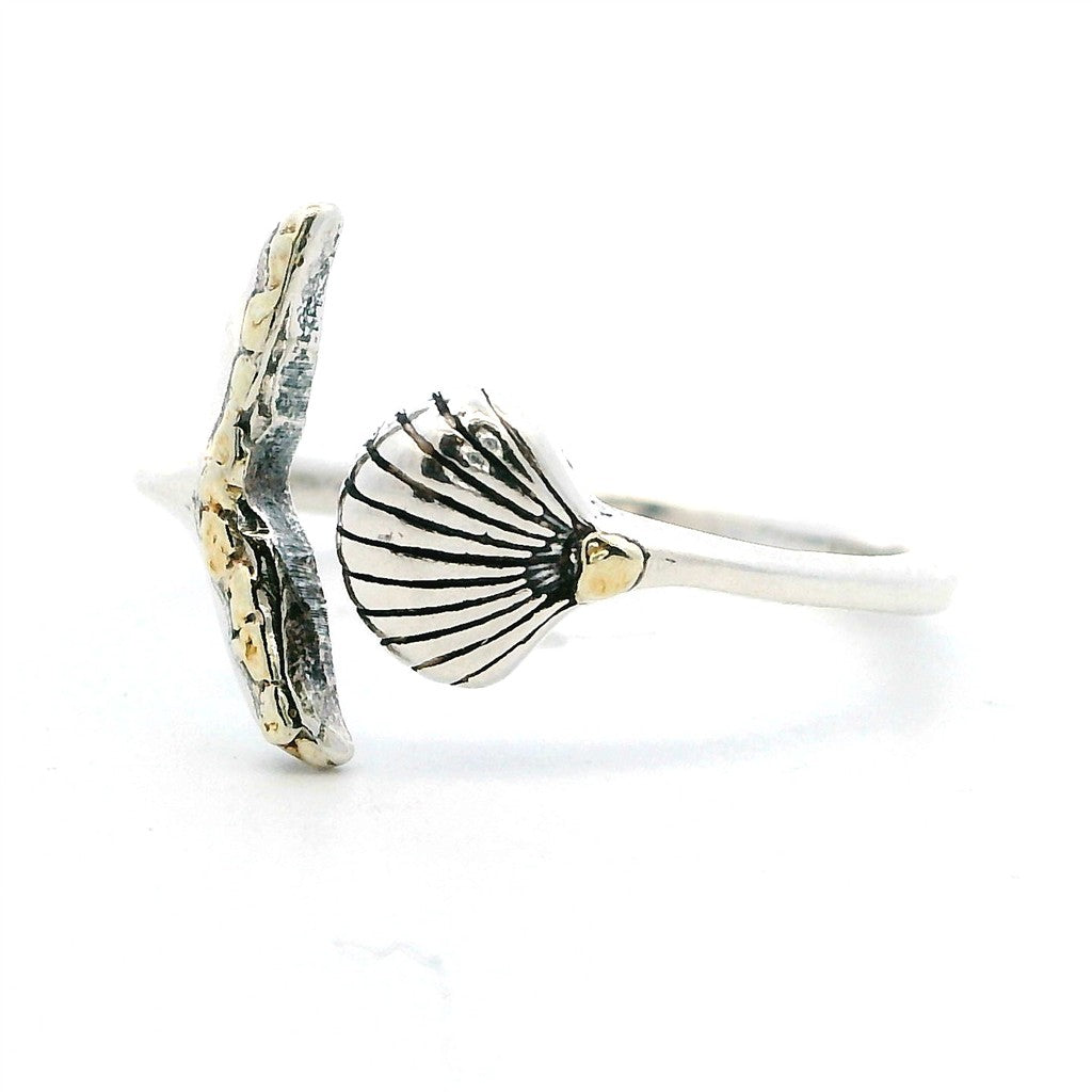 Adjustable Womens Alaskan Gold Nugget Fashion Ring 2 mm wide Sterling Silver & Alaskan Gold Nugget Size 7