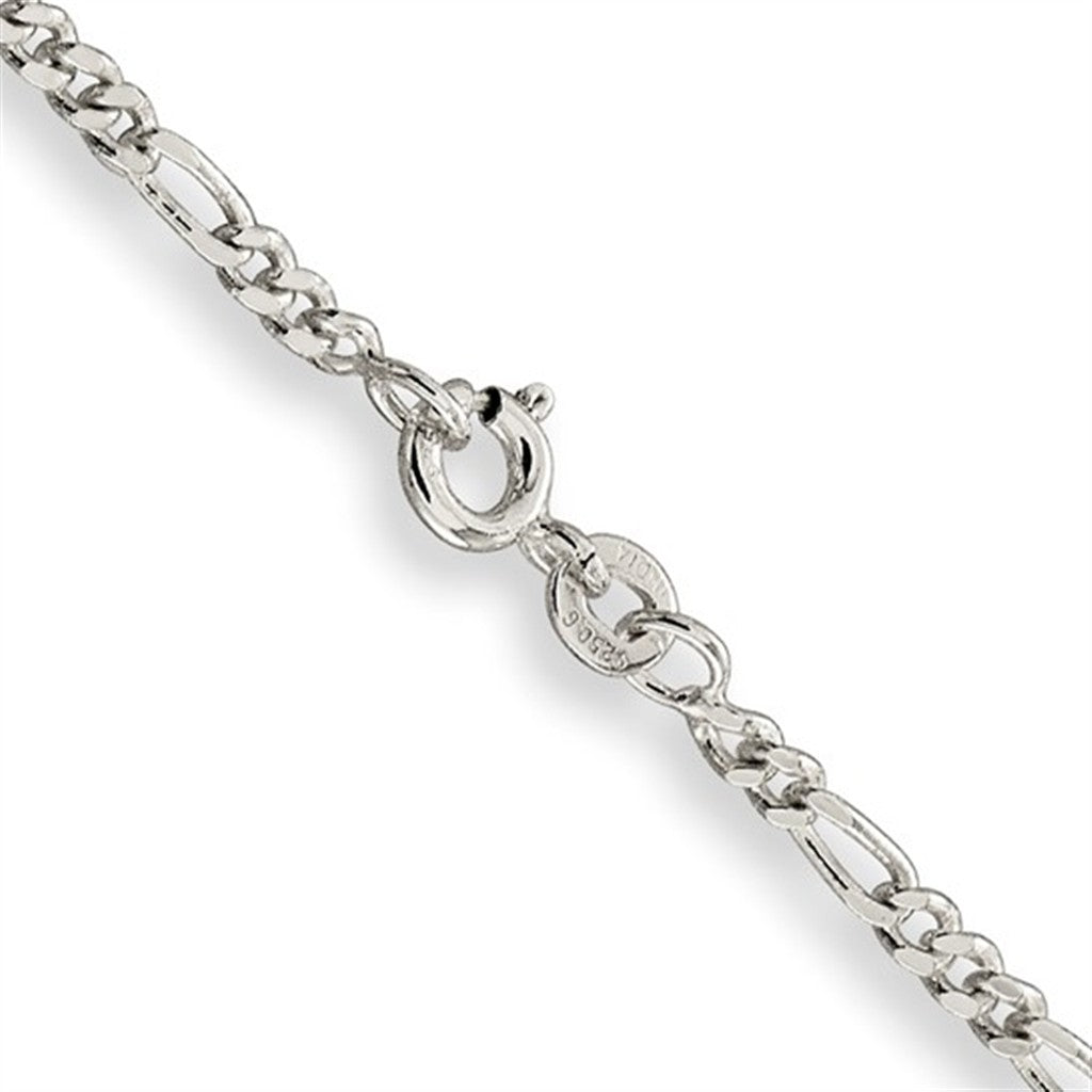 White Sterling Silver 2.5 MM Figaro Chain 24" Long