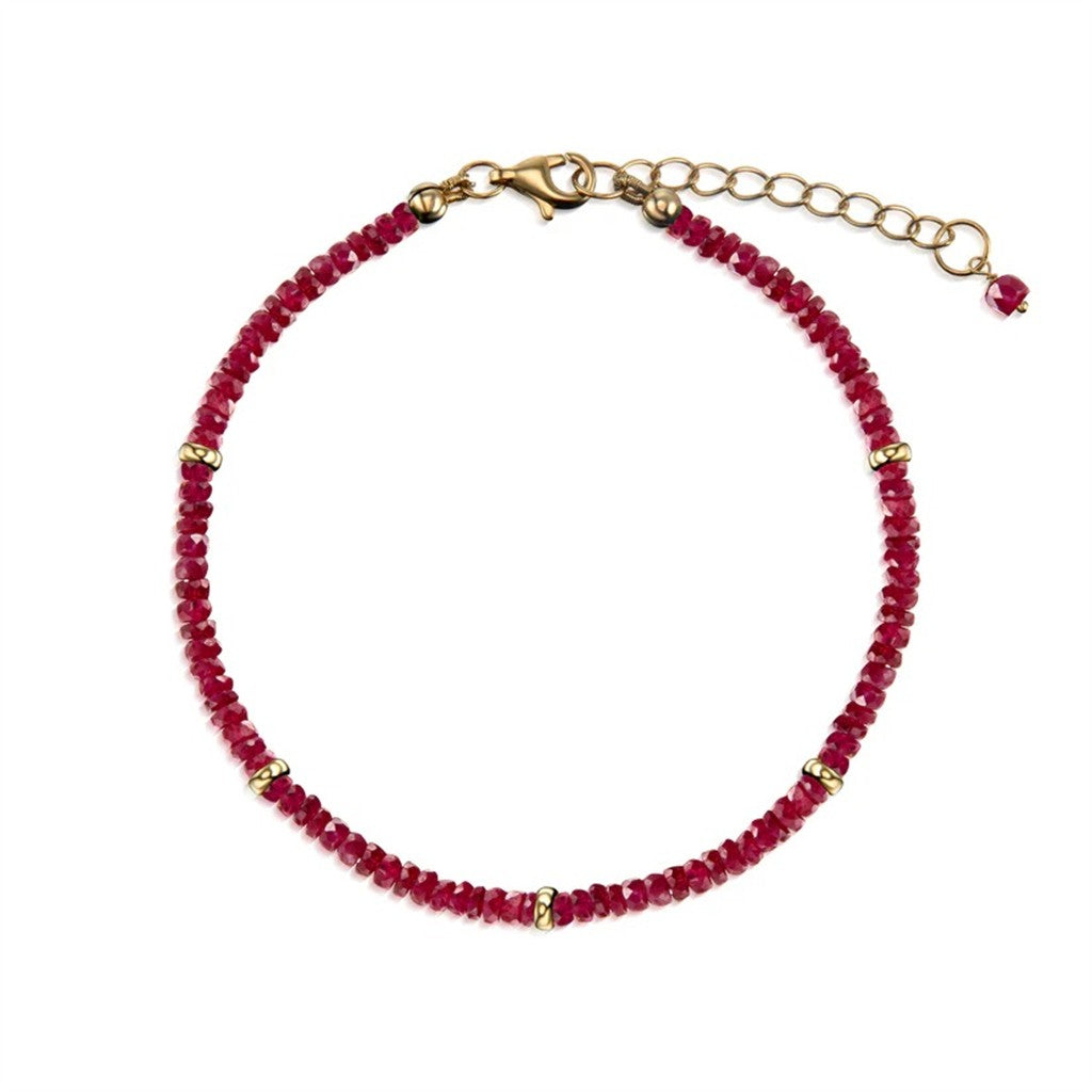 Ruby Gemstone Bead Clasp Bracelet 7" Long