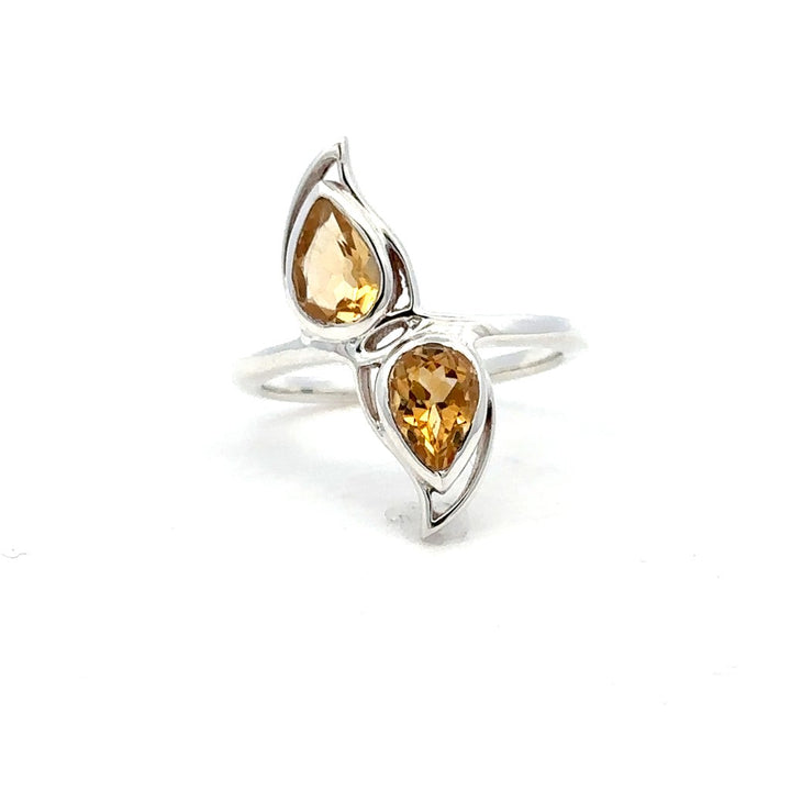 2 Stone Style Rings Silver with Stones Sterling Silver White with Citrines size 7