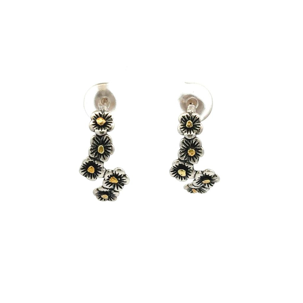 Flower Ball Post Sterling Silver Earrings Accented with Alaskan Gold Nuggets