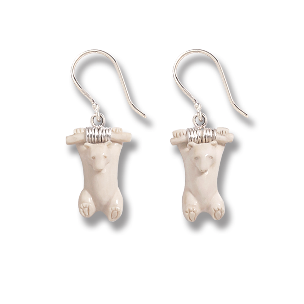 Bear Mammoth Ivory Dangle Drops Earrings Sterling Silver White