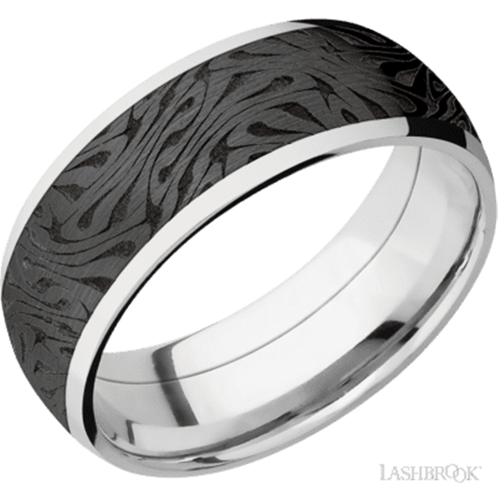 Straight Inlay Style Wedding Band 14 KT White 8mm wide size 10