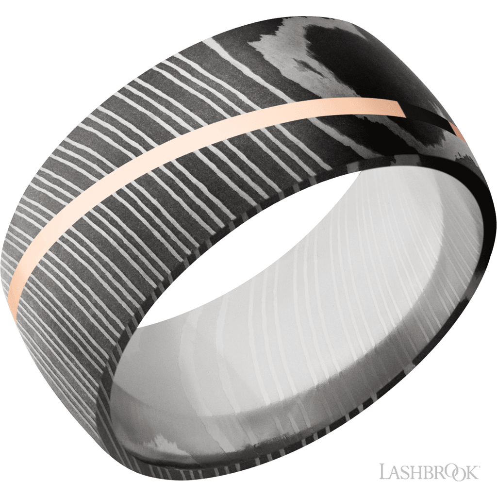 Rose Damascus Steel Alternative Metal Ring 11mm wide Size 13