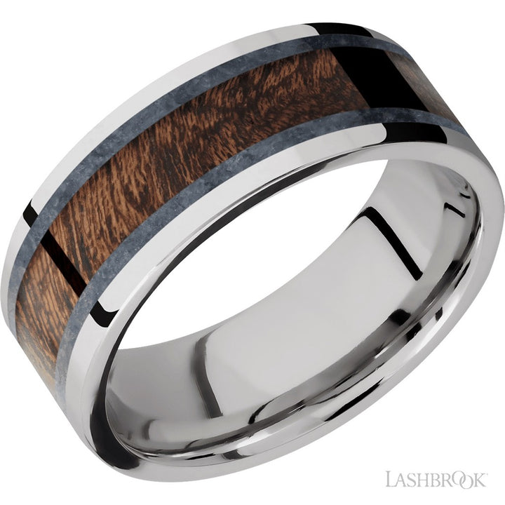 White Cobalt Chrome Alternative Metal Ring 8mm wide Sapele Size 9.25
