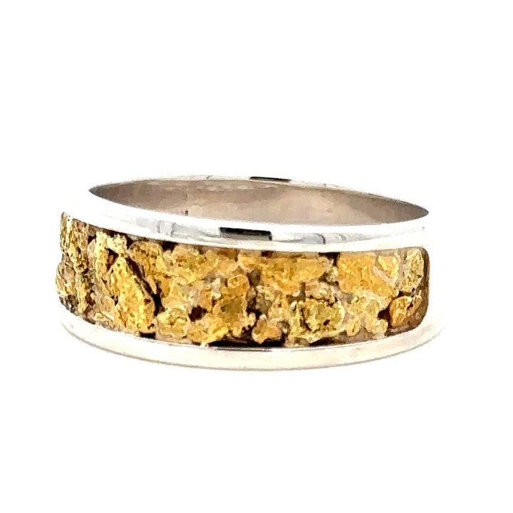 8mm Wide Straight Channel Style Mens Gold Nugget Wedding Band Continuum Silver & Alaskan Gold Nugget Two Tone size 9