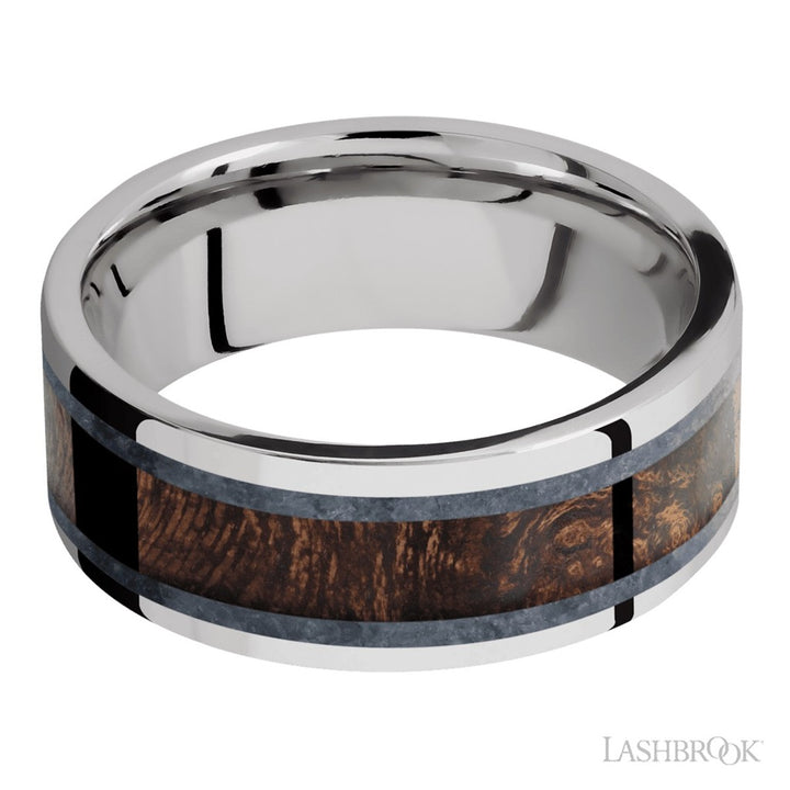 White Cobalt Chrome Alternative Metal Ring 8mm wide Sapele Size 9.25