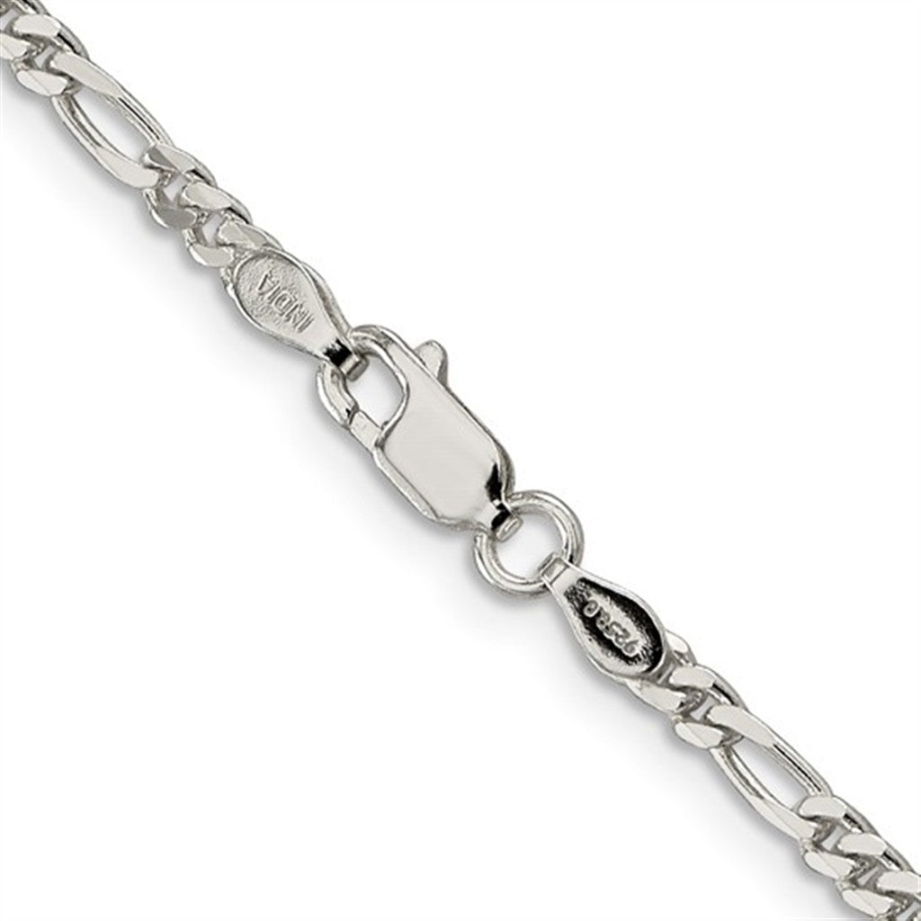 White Sterling Silver 2.85 MM Figaro Chain 30" Long