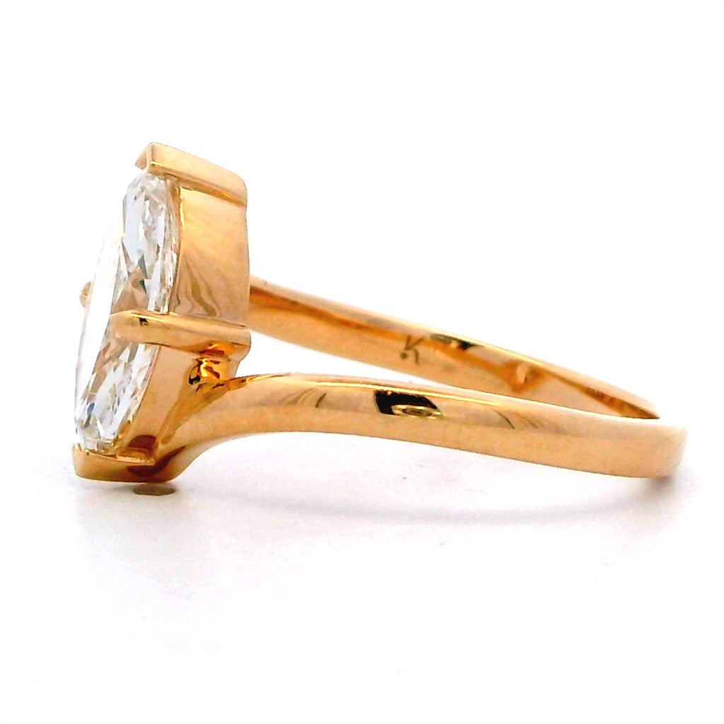 Bypass Lab Diamond Engagement Ring Yellow 14 Karat Gold With A 1.55 Carat Marquise Shape Lab Diamond Center