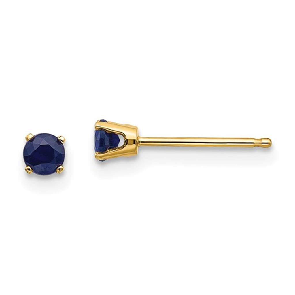 14 KT Yellow Birth Stone Stud Earrings With 4mm Round Sapphires