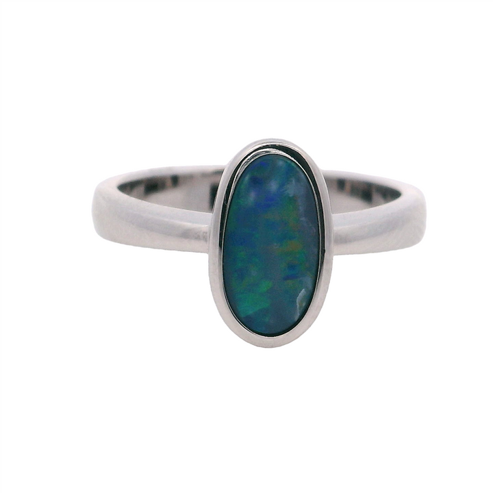 Free Form Style Rings Silver with Stones Sterling Silver White with Opal size 6.75