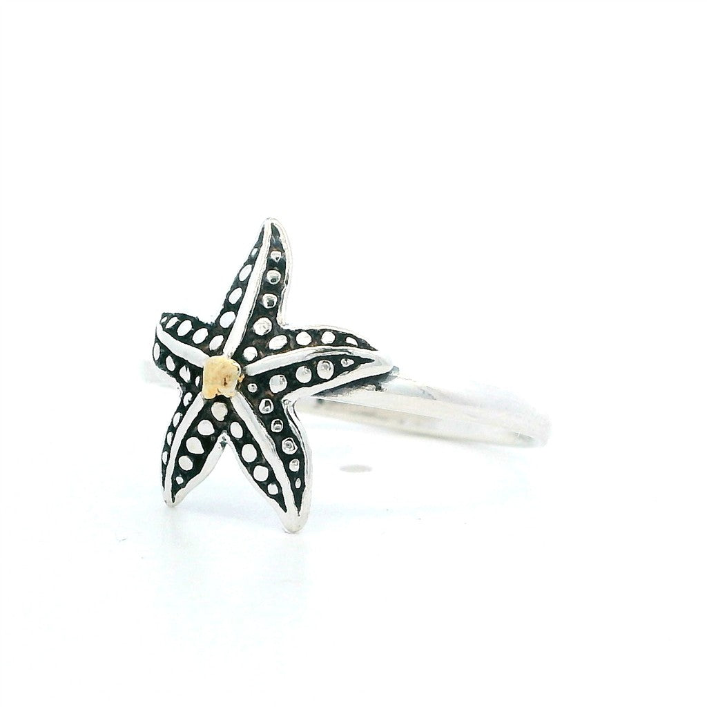 Ocean Contemporary Womens Alaskan Gold Nugget Fashion Ring 2 mm wide Sterling Silver & Alaskan Gold Nugget Size 9
