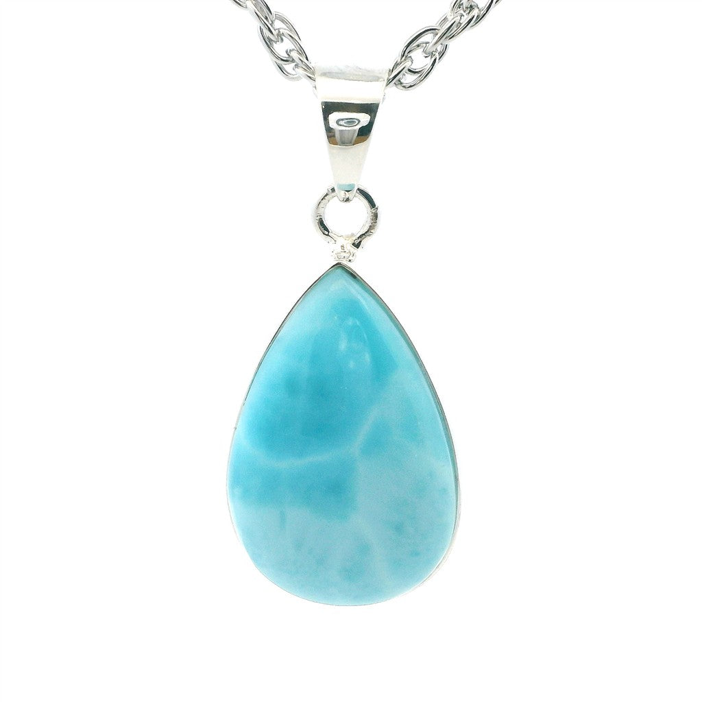 Free Form Pendant Sterling Silver Silver with Cabochon Round Larimar