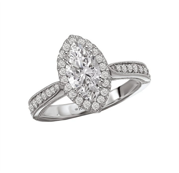 Halo Style Diamond Engagement Ring Sterling Silver White 
(Center Stone Not Included)