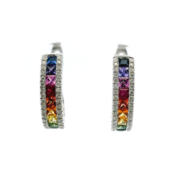 Earrings Dangles Gold Or Platinum Colored Stone Hoop 14 Karat White With 0.46ctw Diamond 1.85 ctw & Sapphire
